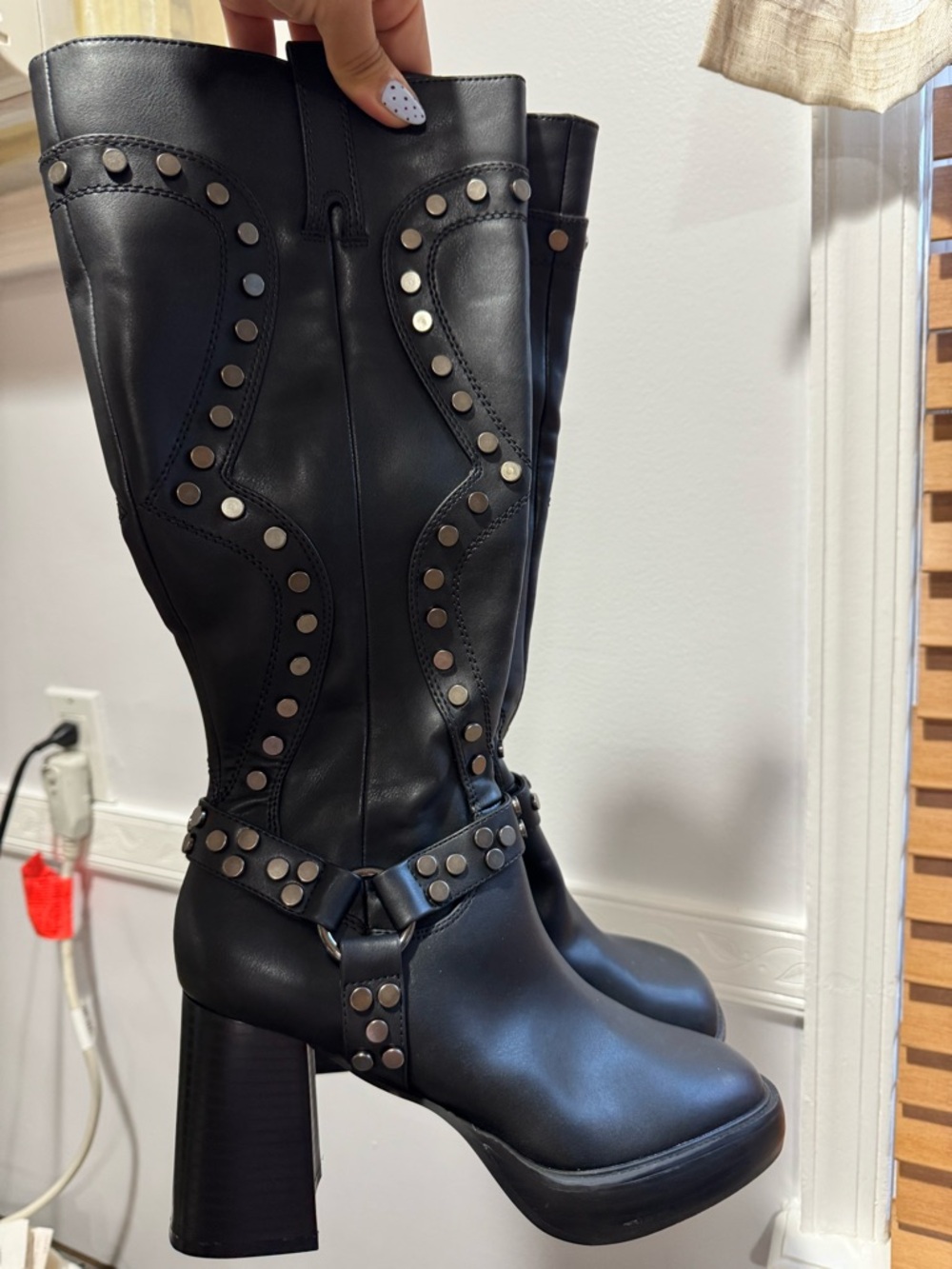 Windsor Black Studded Mid-Calf Heeled Boots